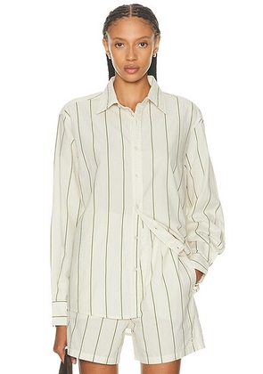 BODE Celery Stripe Long Sleeve Shirt in Green & Cream - Cream. Size M (also in L).