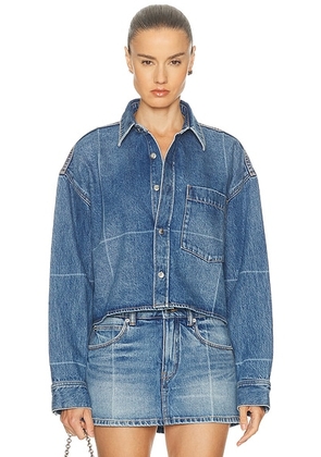 Alexander Wang Cropped Button Down Shirt in Vintage Marbled Blue - Blue. Size M (also in ).