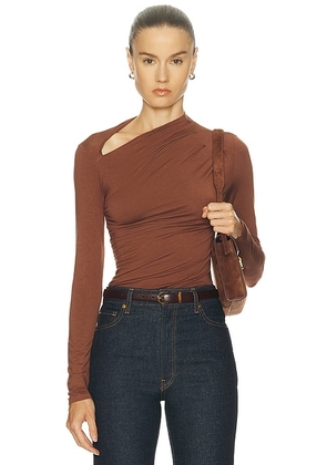Enza Costa Fluid Jersey Slash Top in Nutshell - Brown. Size M (also in L, S, XS).