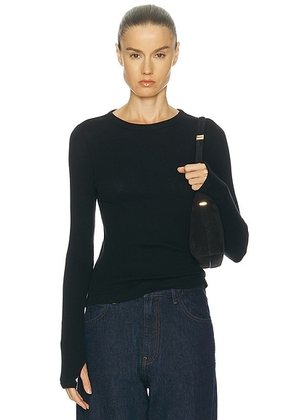 Enza Costa Cashmere New Classic Long Sleeve Crewneck Top in Black - Black. Size M (also in L, S).