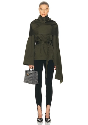 EAVES Yuna Crop Trench in Hunter Green - Olive. Size M (also in L, S, XL, XS, XXS).