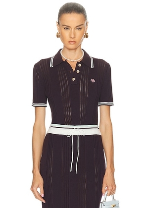 Casablanca Short Sleeve Polo Top in Aubergine - Wine. Size S (also in M, XS).