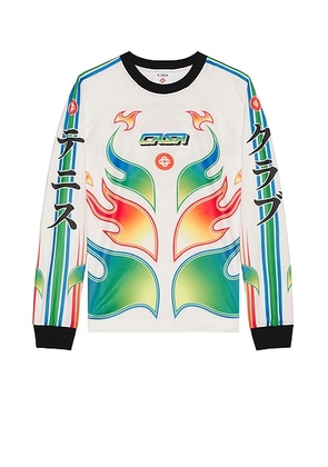 Casablanca Long Sleeve Football Tee in Flame Laurel - White. Size M (also in ).