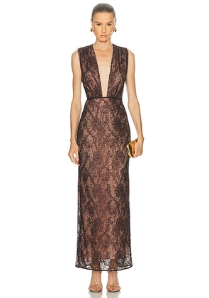 AKNVAS Leo Beaded Gown in Chocolate - Brown. Size 2 (also in 4, 6, 8).