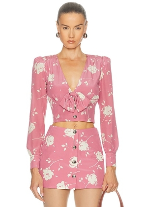 Alessandra Rich Long Sleeve Top in Pink & White - Pink. Size 40 (also in 38, 42).