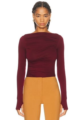 Enza Costa Fluid Jersey Draped Boatneck Top in Barolo - Burgundy. Size L (also in S, XS).
