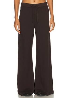 Eterne Drawstring Lightweight French Terry Wide Leg Sweatpant in Espresso - Brown. Size XS (also in XL).