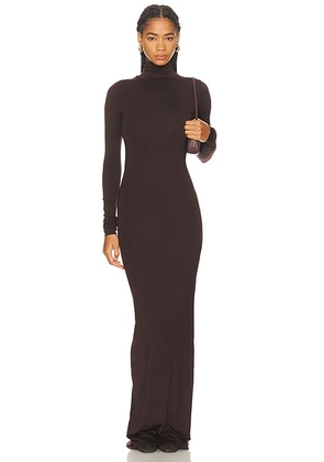Eterne Long Sleeve Turtleneck Soft Jersey Maxi Dress in Espresso - Brown. Size M (also in L, S, XL, XS).