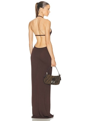 Eterne Vivian Halter Maxi Dress in Espresso - Chocolate. Size M (also in L, XL, XS).