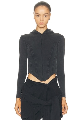 Balenciaga Corseted Zip Up Hoodie in Washed Black - Black. Size XS (also in ).