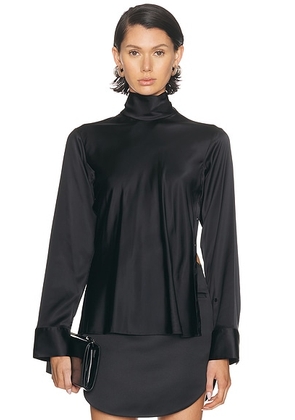 Courreges Off-Shoulder Satin Top in Black - Black. Size 36 (also in 34, 38, 40).