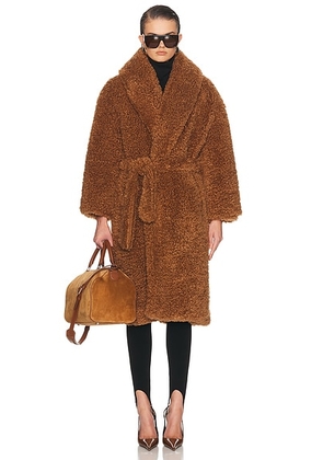 Atlein Long Teddy Wrap Coat in Lion - Brown. Size M (also in XS, S, L).