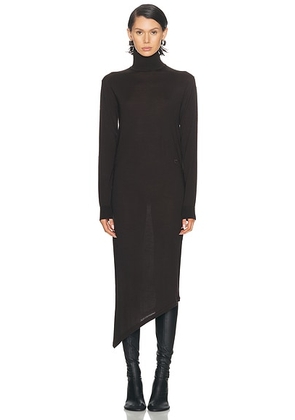 Courreges One Shoulder Wool Long Dress in Chocolate - Chocolate. Size XS (also in S).