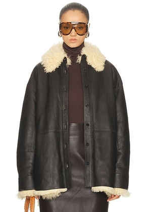 Acne Studios Lessora Leather Jacket in Coffee Brown & Pale Yellow - Brown. Size 40 (also in 34, 38, 42).