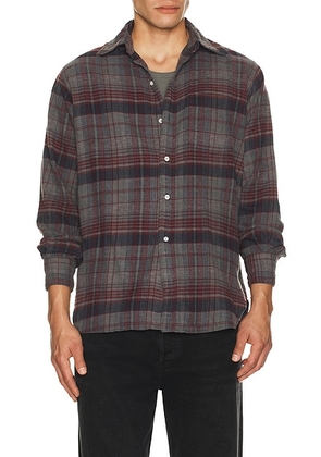 Beams Plus Open Collar Brushed Satin Plaid Shirt in Red - Red. Size S (also in L).