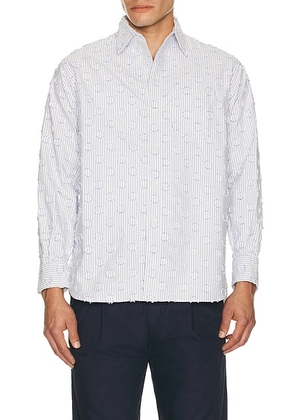 Beams Plus B.D. Classic-Fit Burnout Dot Candy Stripe in Blue Stripe - Blue. Size M (also in L, XL).