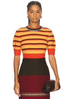 Christopher John Rogers Cropped Short Sleeve Sweater in Creamsicle - Orange. Size M (also in XS, S, L).