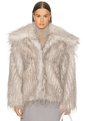 AKNVAS Dagmar Short Faux Fur Coat in White & Grey - Grey. Size M (also in S, L).
