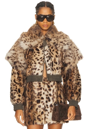 AKNVAS Valde Faux Fur Bomber Jacket in Tan & Brown - Brown. Size S (also in L).