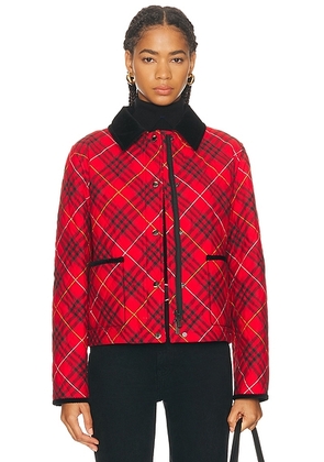 Burberry Oldham Check Coat in Poppy IP Check - Red. Size M (also in L, XS).