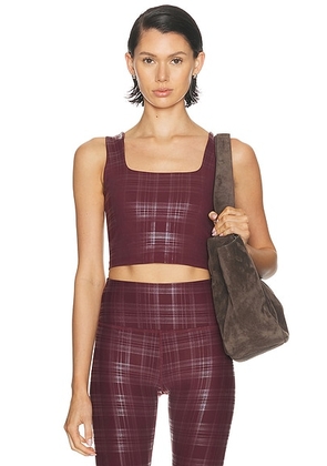 Beyond Yoga Beyond The Studio High Cropped Tank Top in Plaid Foil Burgundy - Burgundy. Size M (also in XS, S, L).