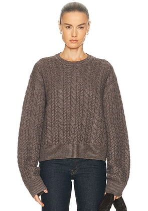 EAVES Laci Cable Crewneck in Hickory - Taupe. Size M (also in L, S, XL, XS, XXS).