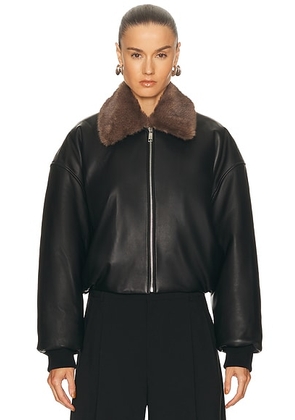 EAVES Norna Leather Bomber Jacket in Black - Black. Size M (also in L, S, XL, XS, XXS).