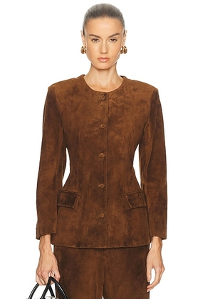 AEXAE Leather Suede Padded Contour Blazer in Suede Honey Brown in Chestnut Brown - Brown. Size M (also in XS, S).