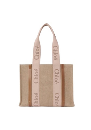Chloe Ladies Blushy Beige Woody Tote Bag In Linen