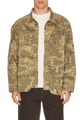 Brain Dead Twill Military Shirt Jacket in Leaf Camo - Green. Size XL/1X (also in ).