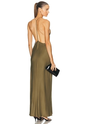 EAVES Lydia Silk Maxi Dress in Capers - Green. Size M (also in L, XL).