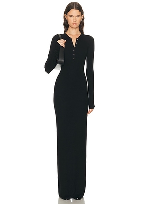 Eterne Long Sleeve Henley Maxi Dress in Black - Black. Size M (also in S, XL, XS).