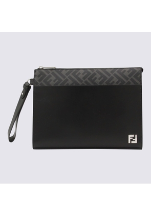 Fendi Grey And Black Leather Pouches