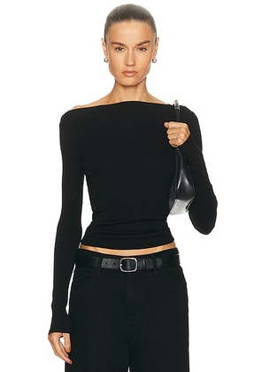 Enza Costa Silk Knit Boatneck Top in Black - Black. Size M (also in L, S, XL, XS).