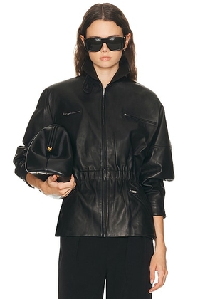 AEXAE Leather Cinched Mid Jacket in Black - Black. Size M (also in XS, S, L).