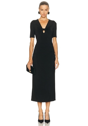 Carolina Herrera Ruched V-Neck Midi Dress in Black - Black. Size M (also in L, S).