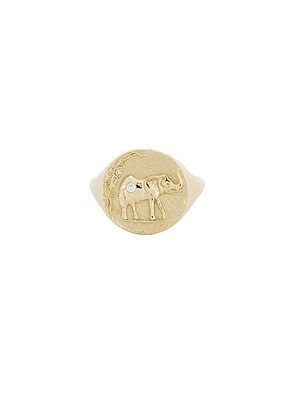 AZLEE Elefante Loyalty Coin Ring in 18k Yellow Gold & Diamond - Metallic Gold. Size 7 (also in 6).