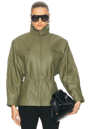 AEXAE Leather Cinched Mid Jacket in Olive Green - Olive. Size M (also in XS, S).