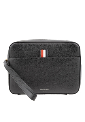 Thom Browne Mens Black Pebble Grain Leather Dopp Kit Zip Pouch