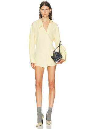 THE ATTICO Asymmetrical Shirt Mini Dress in Pale Yellow - Yellow. Size 38 (also in 40, 42).