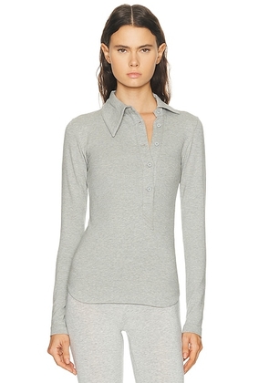 THE ATTICO Long Sleeve Lapel Top in Melange Grey - Light Grey. Size 38 (also in 36, 40, 42).