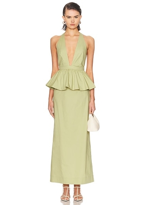 ADRIANA DEGREAS Solid Deep V Peplum Maxi Dress in Green - Mint. Size M (also in L).