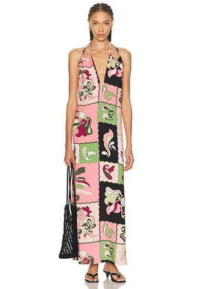 ADRIANA DEGREAS Inamorata Straps Maxi Dress in Pink - Pink,Green. Size M (also in L, S, XS).