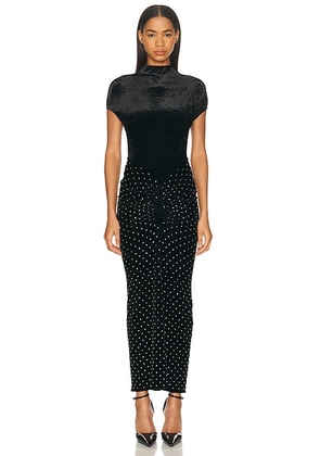 ALAÃA ALAÎªA Draped Dress in Noir & Cristal - Black. Size 40 (also in 34).