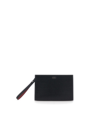 Ferragamo Revival Black Clutch With Wrist Strap And Gancini On The Front In Leather Man