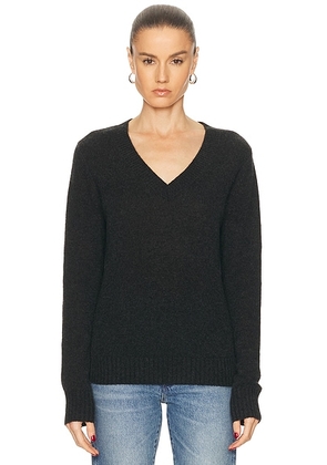 Enza Costa Cashmere V-Neck Sweater in Charcoal - Charcoal. Size M (also in L, S, XS).