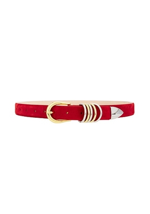 DEHANCHE Hollyhock Suede Mixed Metal Belt in Poppy Red & Mixed Metal - Red. Size M (also in L, S, XS).