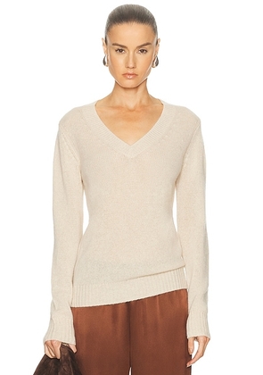 Enza Costa Cashmere V-Neck Sweater in Alabaster - Beige. Size L (also in M, S, XS).