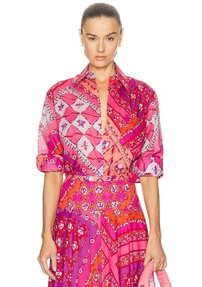 Emilio Pucci Long Sleeve Button Up Top in Corallo & Fuxia - Pink. Size M (also in L, S, XS).