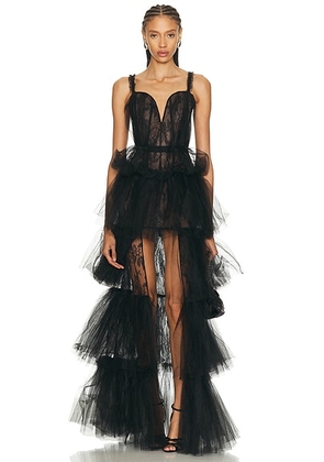 AKNVAS Alphild Bustier Tiered Gown in Black - Black. Size 4 (also in 0).
